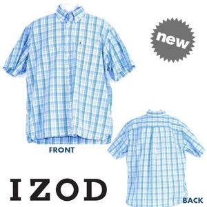 🌟  IZOD Short Sleeves Button Down Checkered Polo